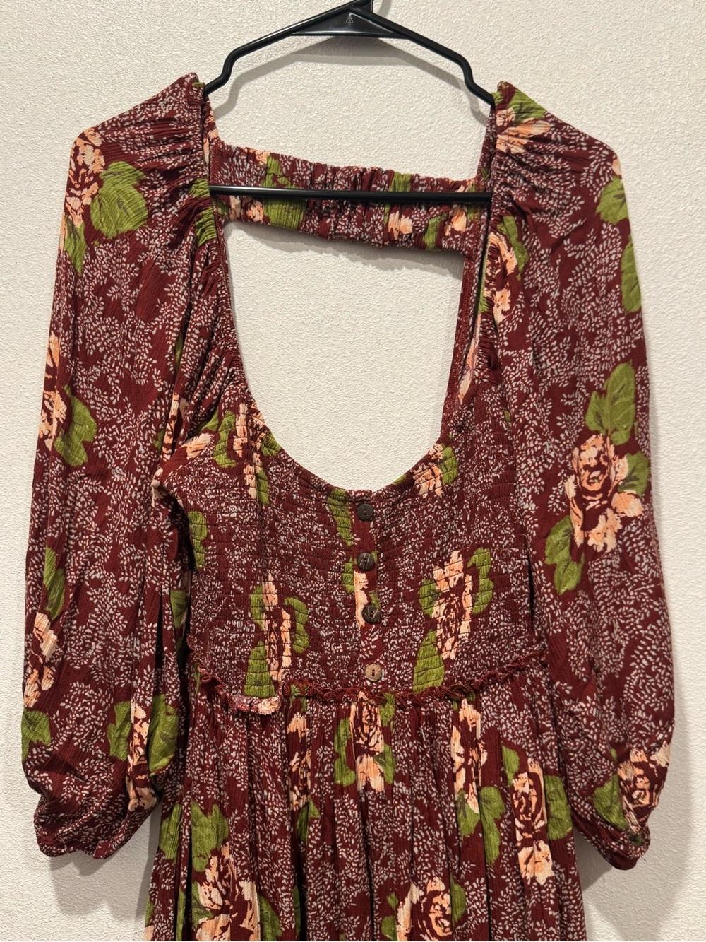 Free People Summer Picnic Mini Dress L Burgundy Floral Open Back - Picture 3 of 8